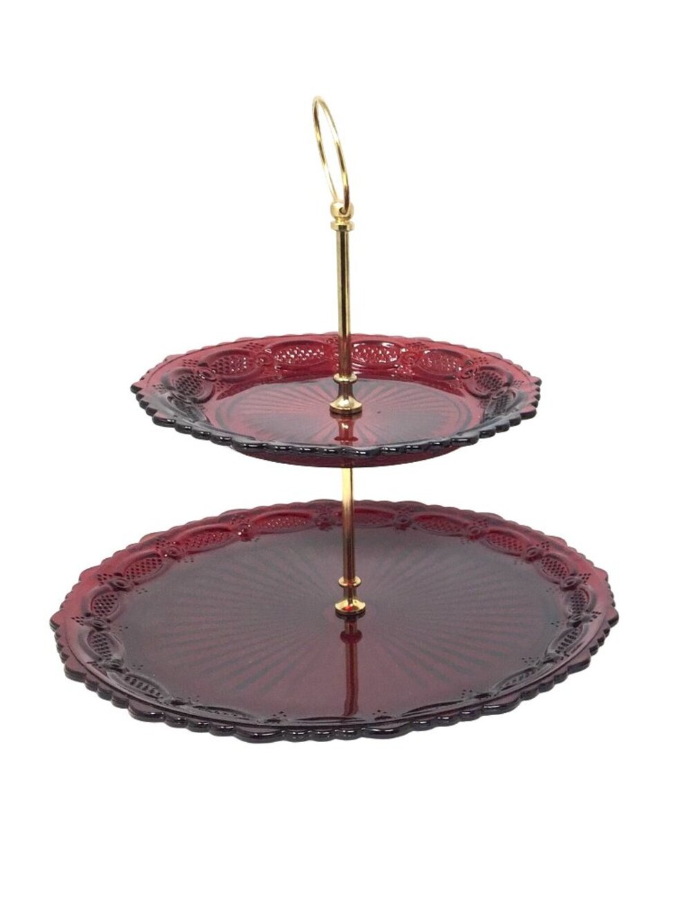 Vintage Avon 1876 Cape Cod Ruby Red Glass Two Tier Server (Dessert/Tidbit Tray)